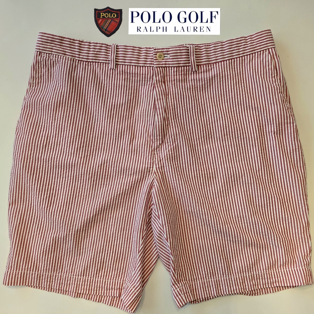 Polo Golf Men's Size 38 Coastal Red Seersucker Flat Front Shorts by Ralph Lauren - Picture 3 of 9